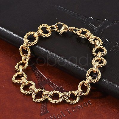 304 Stainless Steel Rolo Chain Bracelets for Women Men BJEW-F488-44G-1
