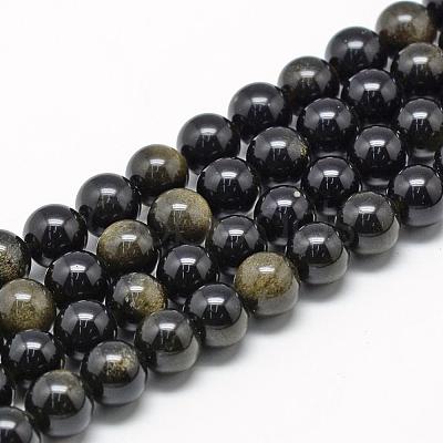 Natural Golden Sheen Obsidian Beads Strands G-R446-10mm-22-1