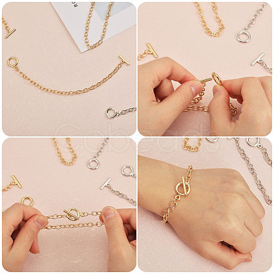 40Pcs 2 Colors Alloy Cable Chain Bracelets Set with Toggle Clasps BJEW-GL0001-10-1