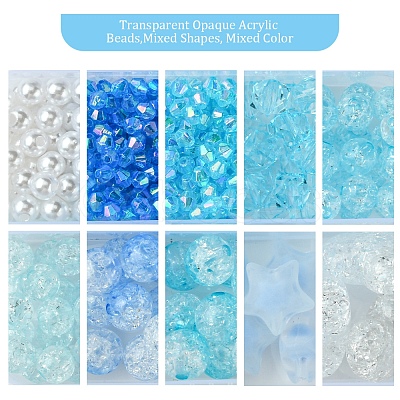 10 Styles Transparent Crackle Acrylic Beads MACR-FS0001-81-1