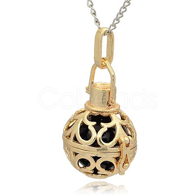 Golden Tone Brass Hollow Round Cage Pendants KK-J235-06G-1