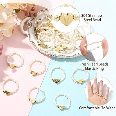 Natural Freshwater Pearl & 304 Stainless Steel Bead Finger Rings RJEW-FS00001-22-1