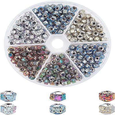210Pcs 6 Colors Electroplated Natural Lava Rock Beads G-OC0001-97-1