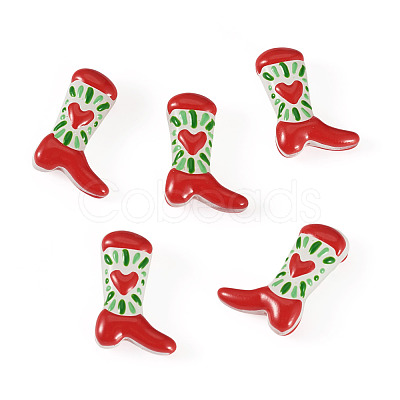 5Pcs Boot Baking Paint Glass Enamel Beads LAMP-TADJ0001-08C-1