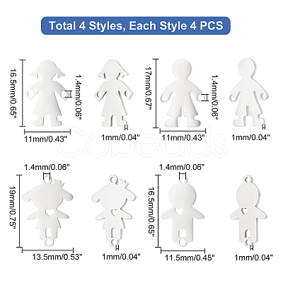 16Pcs 4 Style 201 Stainless Steel Connector Charms STAS-UN0035-52-1
