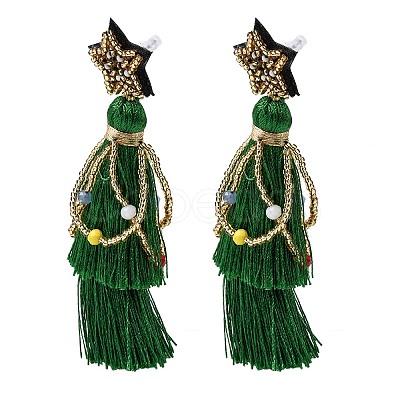 304 Stainless Steel Star Tassel Stud Earrings EJEW-D344-01-1