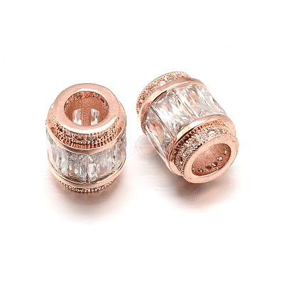 Column Brass Micro Pave Cubic Zirconia European Bead ZIRC-N017-20RG-NR-1