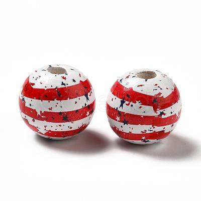 Independence Day Theme Printed Natural Wooden Beads WOOD-L020-B03-1