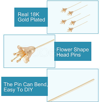 GOMAKERER 10Pcs Brass Flower Shape Head Pins KK-GO0001-49-1