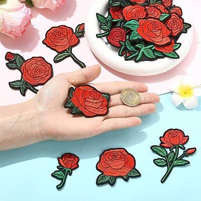 22Pcs Rose Flower Polyester Computerized Embroidery Cloth Iron on Sew on Patches PATC-CJZ0001-01-1