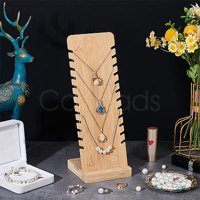 Detachable Rectangle Wooden Slant Back Necklace Display Stands NDIS-WH0009-15-1