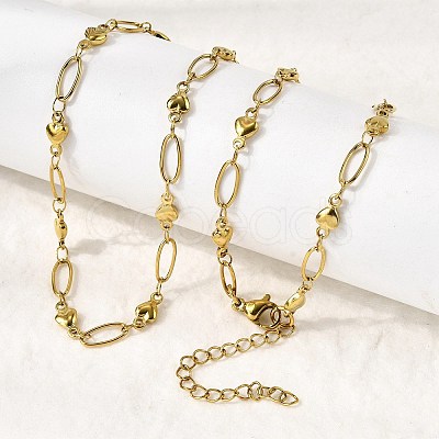 304 Stainless Steel Heart Link Chain Necklaces for Women NJEW-A046-02B-G-1