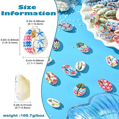 60Pcs 12 Styles Printed Natural Shell Beads BSHE-CJ0001-10-1