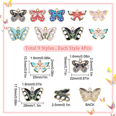 36Pcs 9 Style Alloy Enamel Pendants ENAM-SC0002-89-1