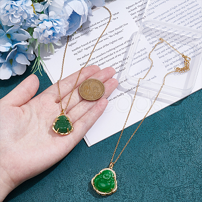 2Pcs 2 Styles Imitation Chalcedony Buddha Pendant Stainless Steel Chain Necklaces NJEW-UN0001-90-1