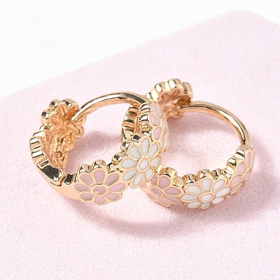 Daisy Brass Enamel Hoop Earrings for Women EJEW-G434-01G-02-1