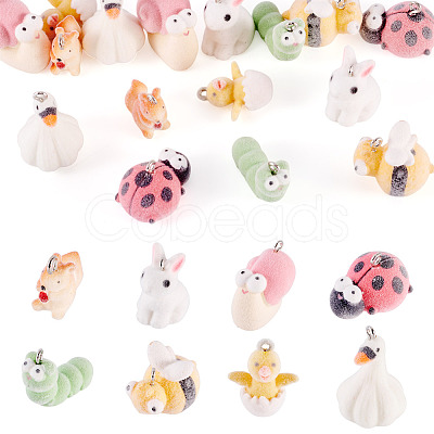16Pcs 8 Styles Flocking Resin Pendants RESI-TA0004-16-1