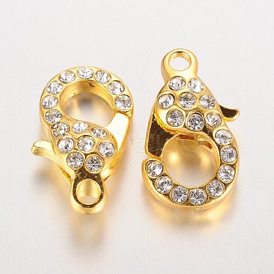 Alloy Glass Rhinestone Lobster Claw Clasps ZIRC-F022-63G-1