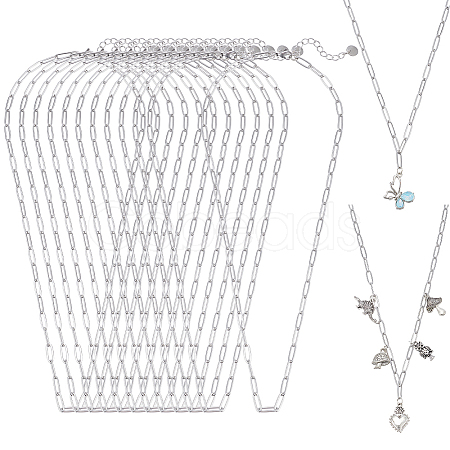 12Pcs 4MM 304 Stainless Steel Paperclip Chain Necklaces NJEW-NB0001-38B-1