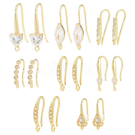 16Pcs 8 Styles Brass Earring Hooks KK-YW0003-83-1