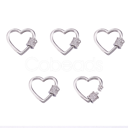 Brass Micro Pave Clear Cubic Zirconia Screw Carabiner Lock Charms ZIRC-E164-07P-1