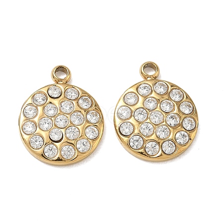 304 Stainless Steel Micro Pave Clear Cubic Zirconia Charms CU-CBAF0F8-03E-G-1