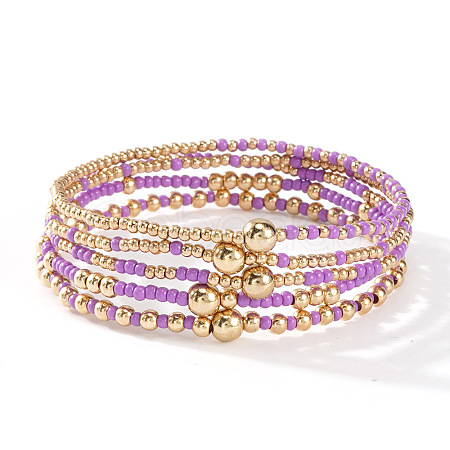 5Pcs Glass Seed Beads & CCB Beads Stretch Bracelets TB4137-7-1