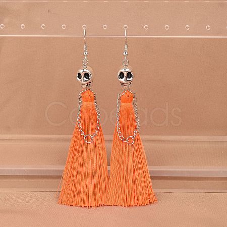 Zinc Alloy Polyester Skull Tassel Dangle Earrings FS-WG69CBD-08-1