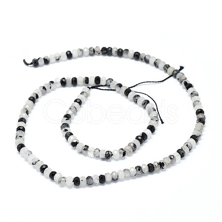 Natural Tourmalinated Quartz/Black Rutilated Quartz Beads Strands G-F632-22E-1