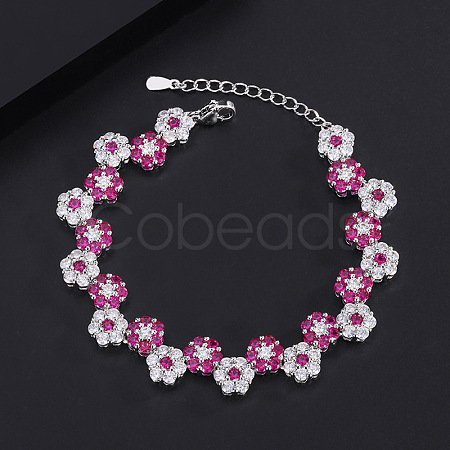 Brass Micro Pave Cubic Zirconia Link Chain Bracelets for Women FS-WG0E76F-02-1