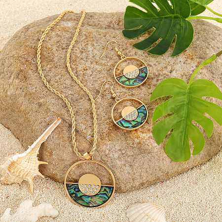Alloy & Natural Abalone/Paua Shell Pendant Necklaces & Dangle Earrings Sets WGD5CF5-06-1