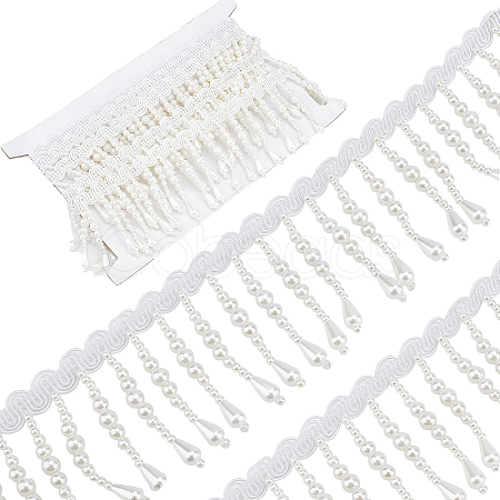Polyester & Imitation Pearl Beaded Tassel Ribbon OCOR-XCP0002-82-1