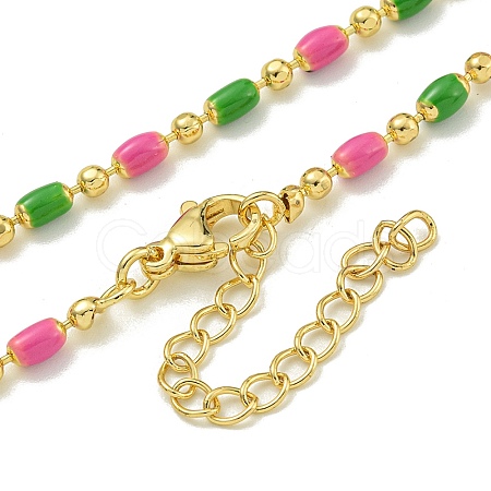 Brass Enamel Column Link Chain Necklaces NJEW-H039-10A-03G-1