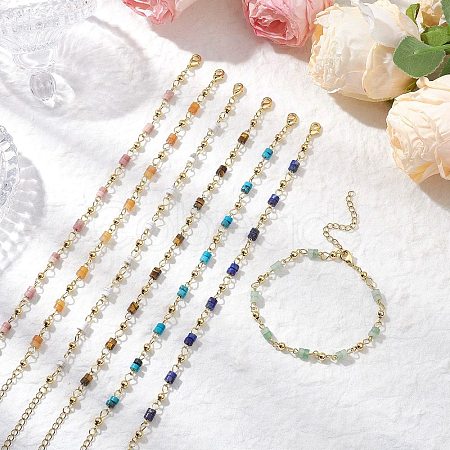 Brass Natural Mixed Stone Link Bracelets for Women BJEW-JB11683-1