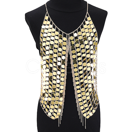 Polyester with PVC Coin Tassel Chest Body Chains for Sexy Dress AJEW-WH0481-477-1
