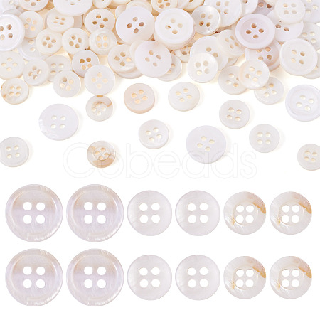 105Pcs 3 Styles Natural 4-Hole Freshwater Shell Buttons BUTT-TA0001-26-1