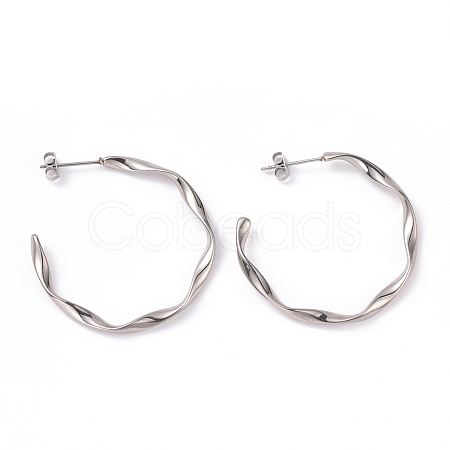 Tarnish Resistant 201 Stainless Steel Wave C-shape Stud Earrings with 304 Stainless Steel Pins EJEW-G298-04P-1