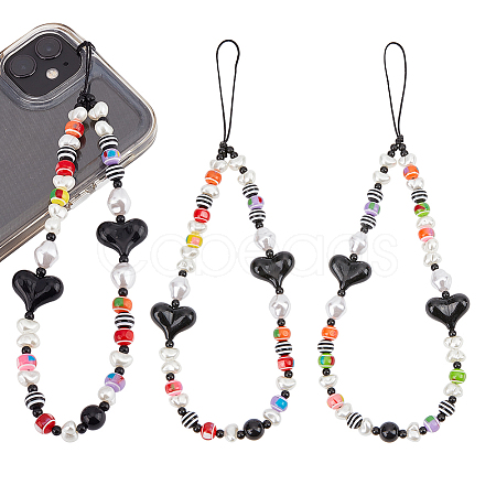 2Pcs Colorful Beads Plastic Pearl Heart Beaded Chain Moblie Straps AJEW-AR0001-61-1