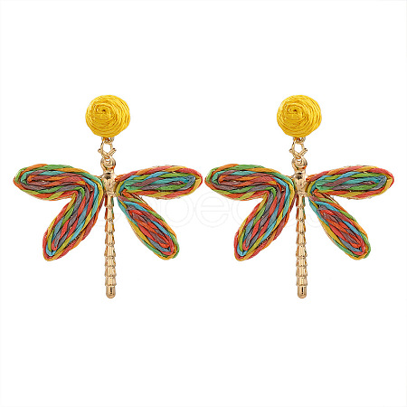Alloy & Raffia Dangle Stud Earrings FS-WGCB008-01-1