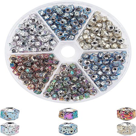 210Pcs 6 Colors Electroplated Natural Lava Rock Beads G-OC0001-97-1