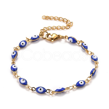 Enamel Horse Eye Link Chains Bracelet BJEW-P271-05G-01-1