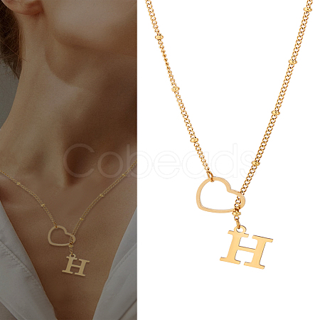 1Pc Letter & Heart Stainless Steel Lariat Necklaces for Women NJEW-LP0002-87G-H-1