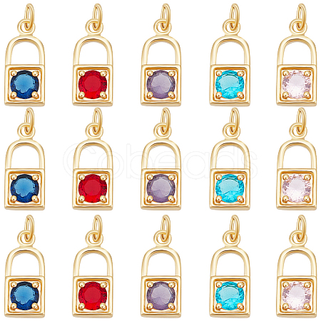 15Pcs 5 Colors Real 18K Gold Plated Brass Micro Pave Cubic Zirconia Charms ZIRC-BBC0002-32-1