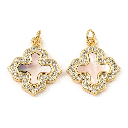 Brass Cubic Zirconia with Shell Pendants X-KK-K342-15G-1