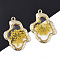 Epoxy Resin Pendants, with Dried Flower Inside and Light Gold Plated Alloy Open Back Bezel, Nuggets, Yellow, 35x26x1.5mm, Hole: 1.6mm