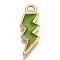 Alloy Enamel Pendants, Lightning, Light Gold, Yellow Green, 20.5x7.5x1.5mm, Hole: 2mm