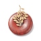 Natural Red Jasper Pendants, with Ion Plating(IP) Golden Color Tone 304 Stainless Steel Findings, Leaf with Donut/Pi Disc Charm, 37~38x30x10~11mm, Hole: 3mm