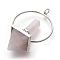 Natural Rose Quartz Big Pendants, with Platinum Tone Brass Findings, Pyramid, 62~63x41x2mm, Hole: 5mm