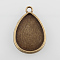 Flat Teardrop Alloy Pendant Cabochon Settings, Plain Edge Bezel Cups, Cadmium Free & Nickel Free & Lead Free, Antique Bronze, Tray: 25x18mm, 32.5x22x2mm, Hole: 2mm