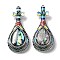 Alloy Brooches, with Natural Paua Shell and Enamel, Antique Silver, 66x27.5x13.5mm, Hole: 8.4x3.2mm